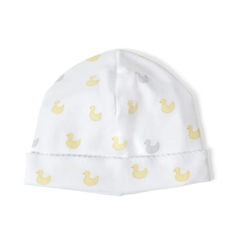 Baby Gender Neutral Classic Pima Cotton Beanie Hat in Yellow Duck Print